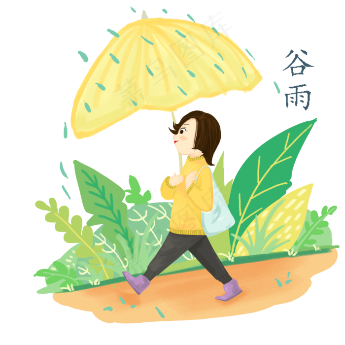 谷雨打伞的小女孩