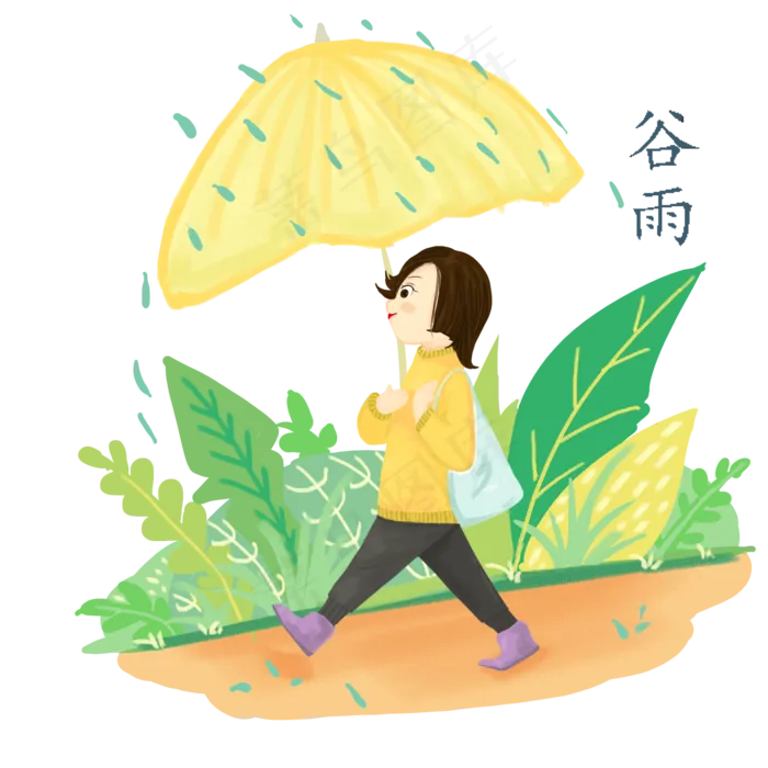 谷雨打伞的小女孩(2000X2000(DPI:300))psd模版下载
