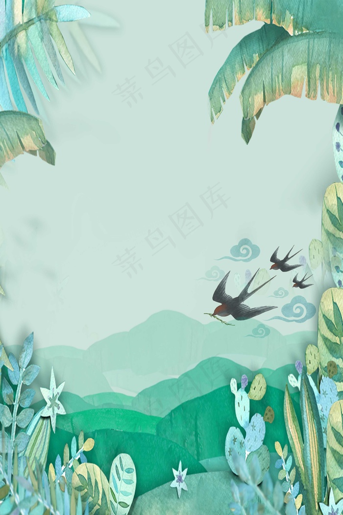 清明节清新绿色海报背景