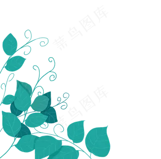 手绘蓝色扁平风雪豆藤蔓叶子,免抠元素