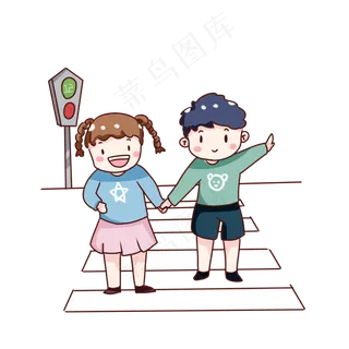 手绘卡通安全过马路,免抠元素