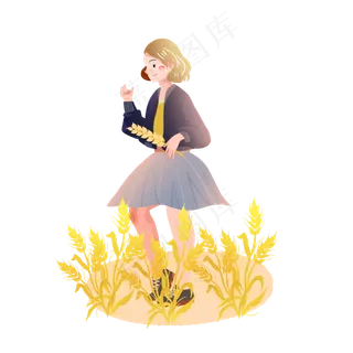 芒种手拿麦子的女孩素材