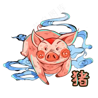 国潮风12生肖猪素材