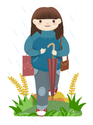 谷雨拿伞的小女孩