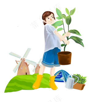植树节拿着树苗女孩