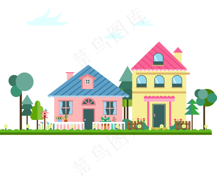 卡通房子扁平风格房屋,免抠元素