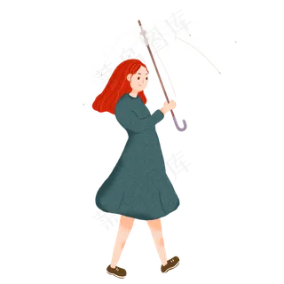 卡通雨水撑伞的人物PNG素材,免抠元素