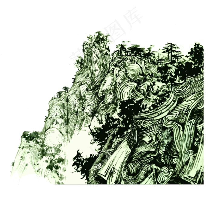 中国画水墨山水青山PNG(4000X4000(DPI:300))psd模版下载