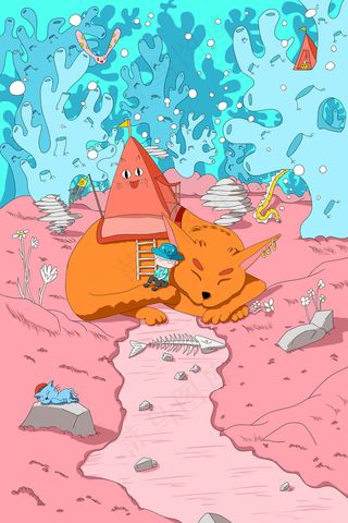 粉色小清新春困珊瑚猫