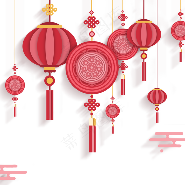 中秋灯笼红色剪纸风,免抠元素(2000X2000(DPI:300))psd模版下载