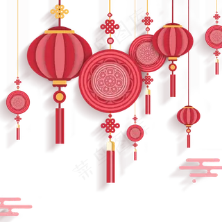 中秋灯笼红色剪纸风,免抠元素