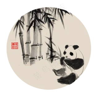 中国风古典水墨竹林熊猫古风矢量