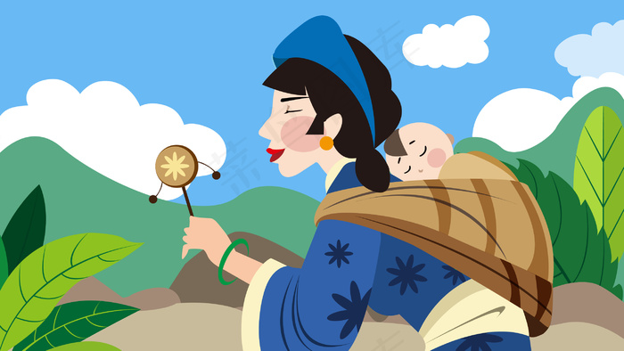 扁平风母亲节母子配图(3545X5315(DPI:300))ai矢量模版下载