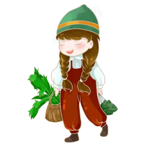 端午节习俗女孩提粽子抱艾草