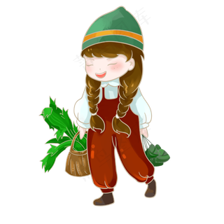 端午节习俗女孩提粽子抱艾草