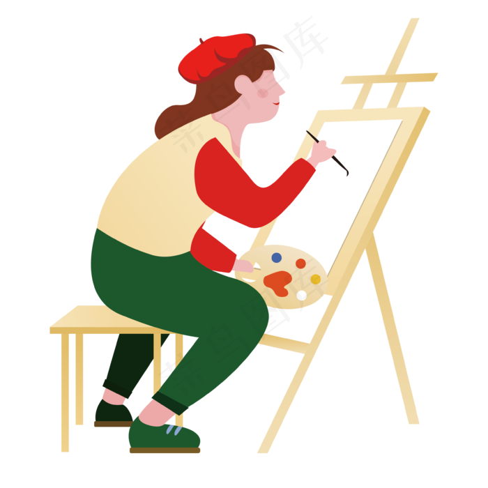 矢量商务扁平画水彩的女孩