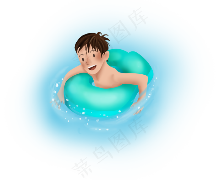 大暑手绘游泳的男孩(2818X2310(DPI:300))psd模版下载