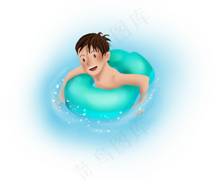 大暑手绘游泳的男孩