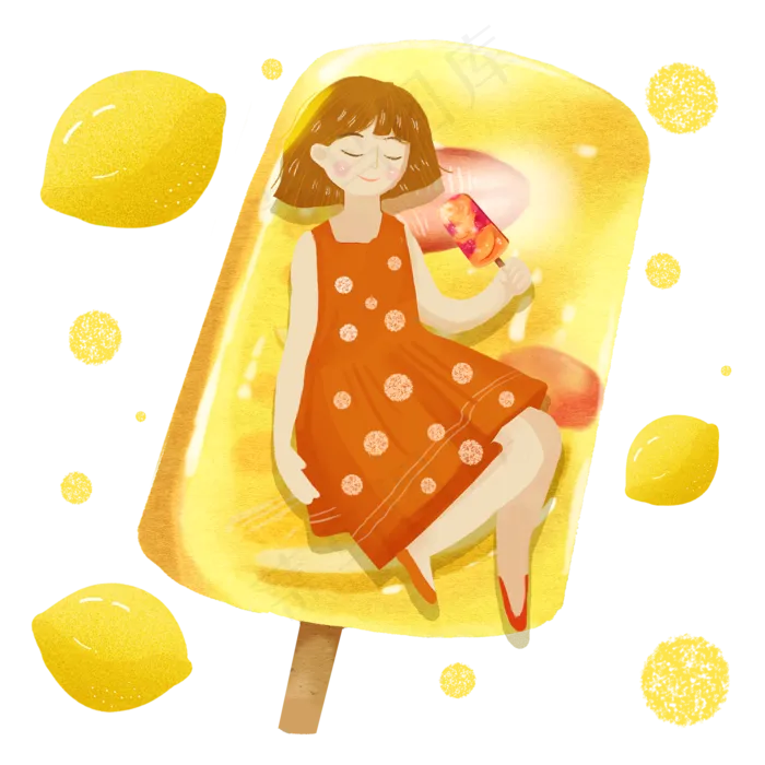 大暑吃冰棒女生png(2000X2000(DPI:300))psd模版下载
