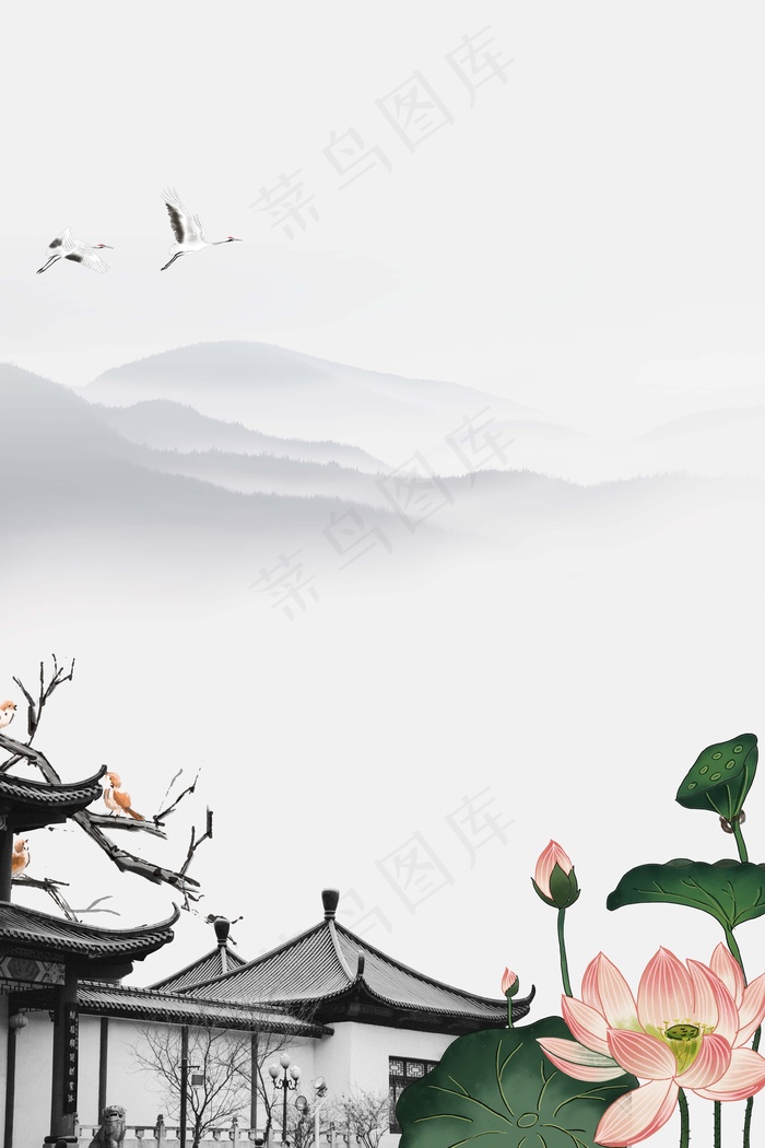 唯美中国风水墨山水海报背景