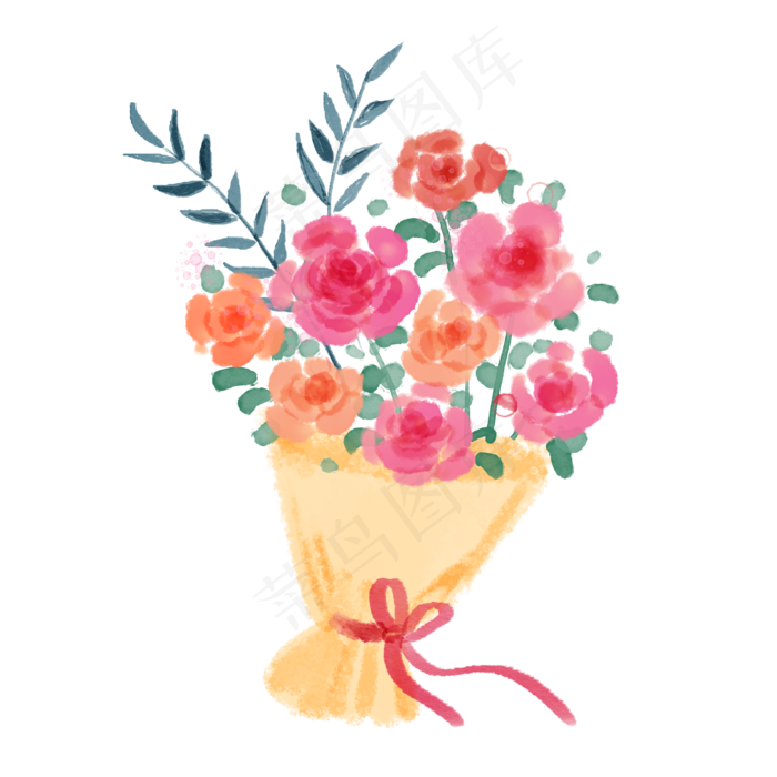 水彩手绘玫瑰花捧花花束PNG免抠素(2000*2000px 300 dpi )psd模版下载