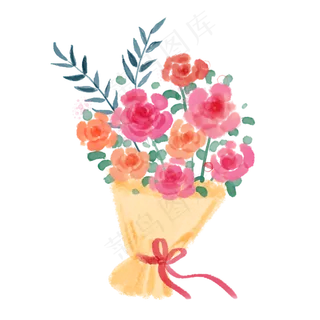 水彩手绘玫瑰花捧花花束PNG免抠素