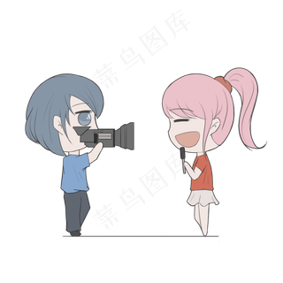 记者采访直播卡通手绘免扣PNG