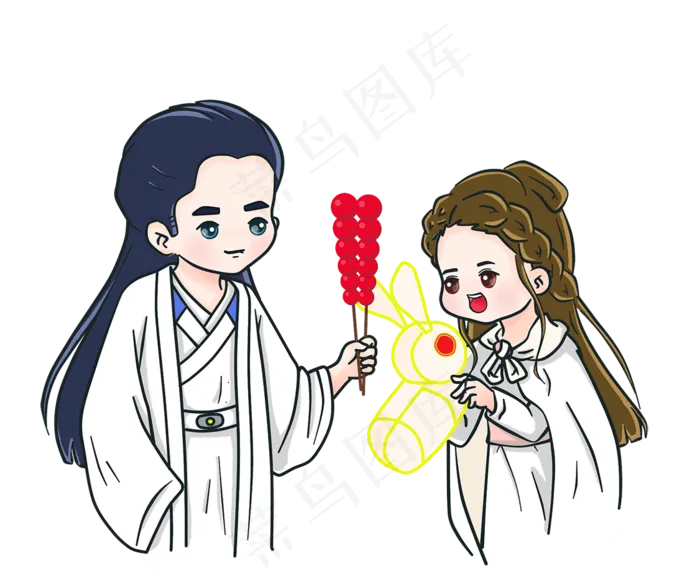 情人节手绘古装情侣(1126*930px 300 dpi )psd模版下载