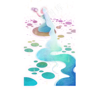 彩色浮萍长发美女元素