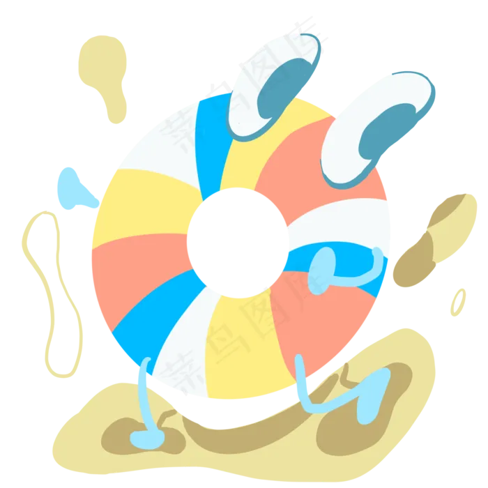 夏日小清新海洋沙滩游泳圈救生圈(2000X2000(DPI:132))psd模版下载