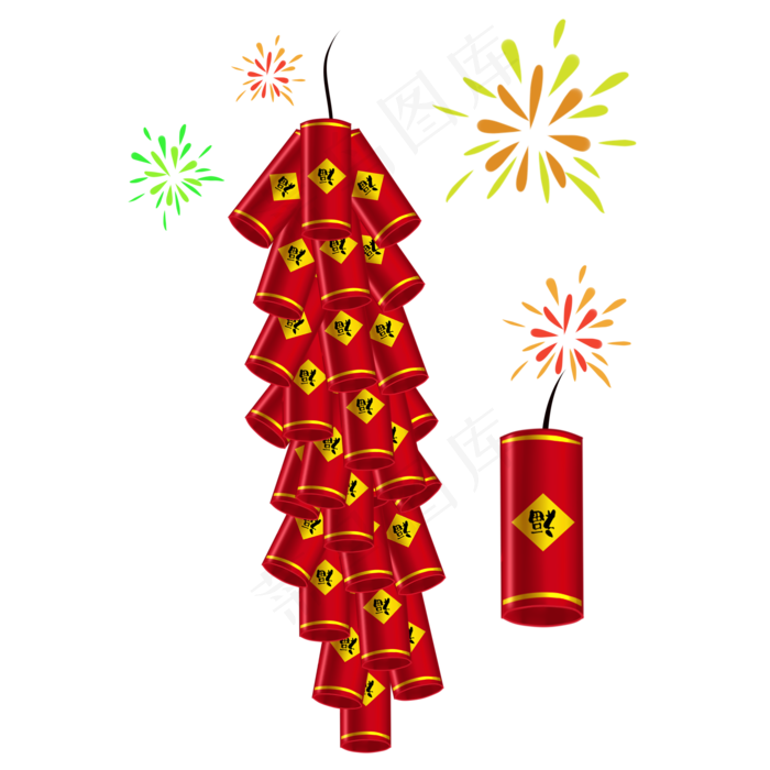 春节福字鞭炮手绘,免抠元素(2000X2000(DPI:299))psd模版下载