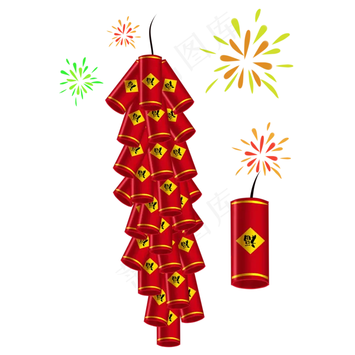 春节福字鞭炮手绘,免抠元素(2000X2000(DPI:299))psd模版下载