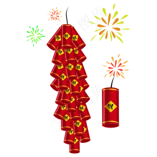 春节福字鞭炮手绘,免抠元素