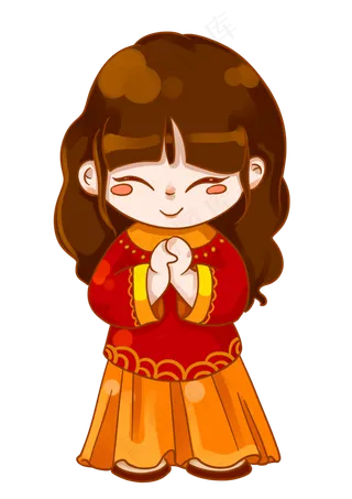 新年跨年小女孩拜年PNG素材,免抠元素