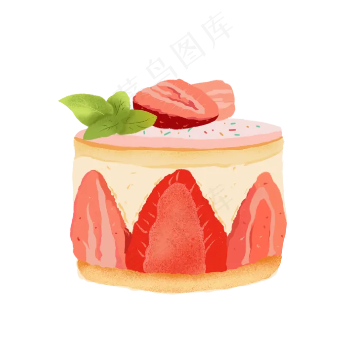 草莓水果夹心千层蛋糕手绘png免抠(2000*2000px 300 dpi )psd模版下载