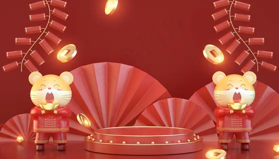 C4D鼠年新春元旦过年新年背景