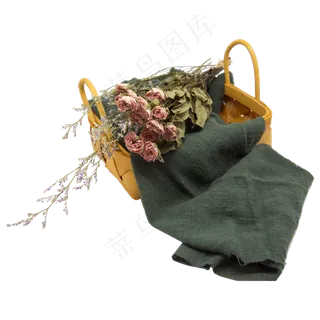 竹篮粉色玫瑰干花,免抠元素