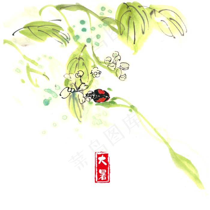 大暑树叶与瓢虫(4724X4724(DPI:300))psd模版下载
