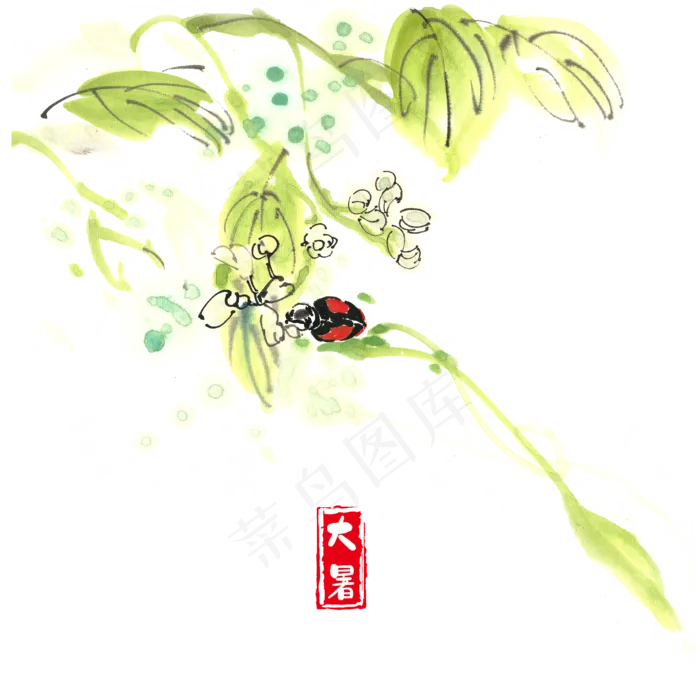大暑树叶与瓢虫(4724X4724(DPI:300))psd模版下载