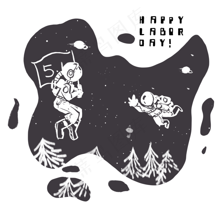 五一宇宙宇航员快乐,免抠元素(2000*2000px 300 dpi )psd模版下载