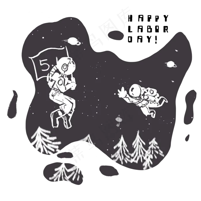 五一宇宙宇航员快乐,免抠元素(2000*2000px 300 dpi )psd模版下载