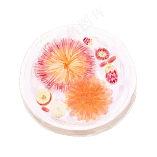 秋季养生花茶水彩手绘风格素材