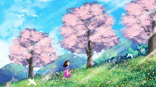 樱花场景治愈系小清新风景