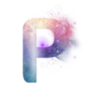 创意星空蓝色红色字母P,免抠元素艺术字