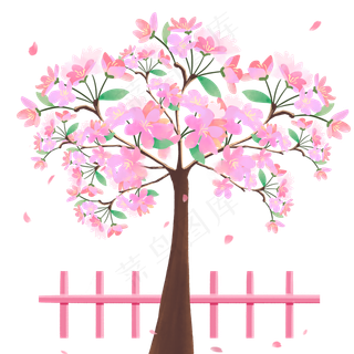 春天粉色樱花树花瓣飘落PNG免扣,免抠元素