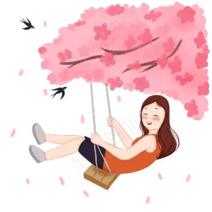春分荡秋千的小女孩,免抠元素