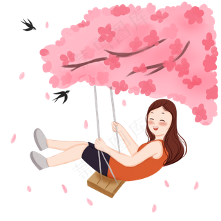 春分荡秋千的小女孩,免抠元素