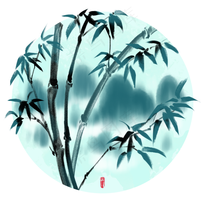 中国风水墨山水竹子
