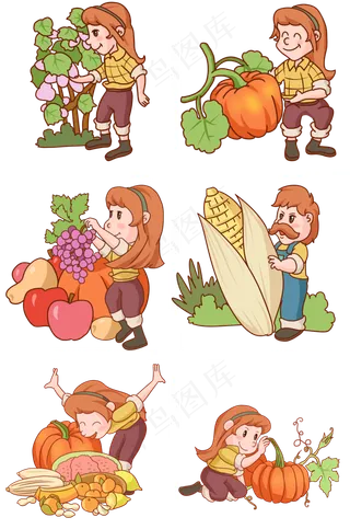 卡通手绘秋日水果蔬菜丰收