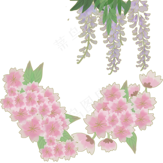 手绘水彩风樱花和紫藤花